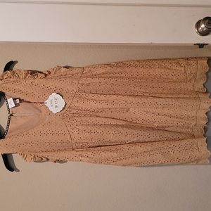 Yellow eyelet pattern dress sleevless